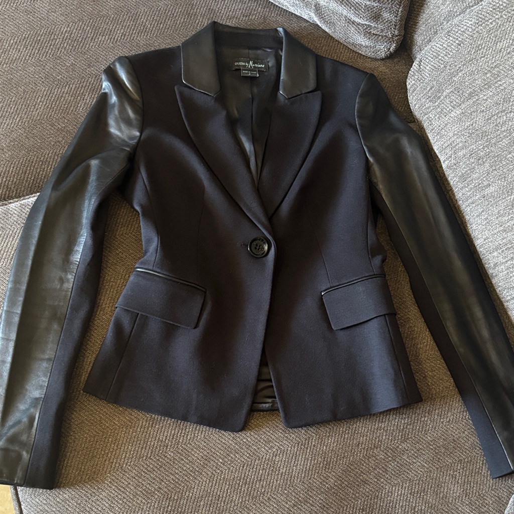 Guess By Marciano Black Blazer With Leather Sleeves Sz 2 Euc